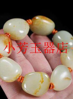 收藏级新疆和田玉原石手串白玉手串枣红皮带皮随形玉石手串男女款