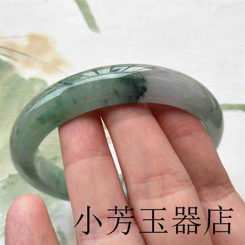 缅甸翡翠色手镯冰糯种飘兰花玉镯子女飘花贵妃镯满绿玉手镯老坑翡