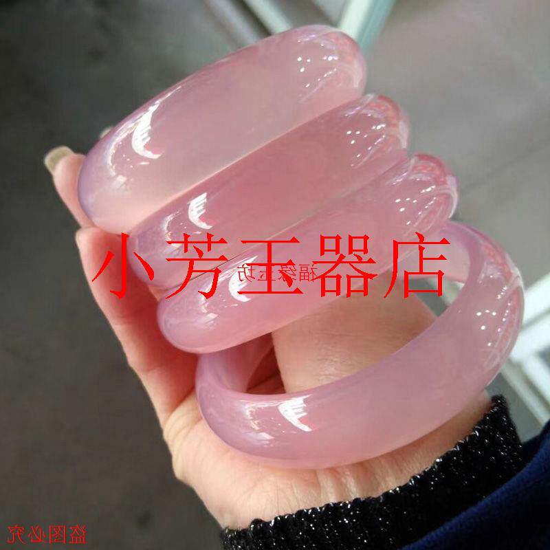 精选精美芙蓉玉髓手镯粉玉玛瑙窄条冰透莹润粉色少女镯子饰品送礼