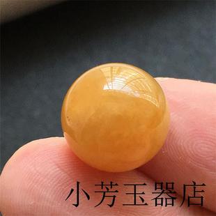 正宗雞油黃翡翠色散珠冰糯種黃翡手鏈圓珠子單顆男女玉石手串配珠