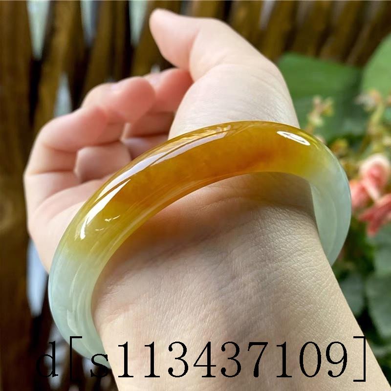 缅甸老坑翡翠色玉手镯冰种黄翡翠镯子正圈水润黄翡高级感少女玉镯