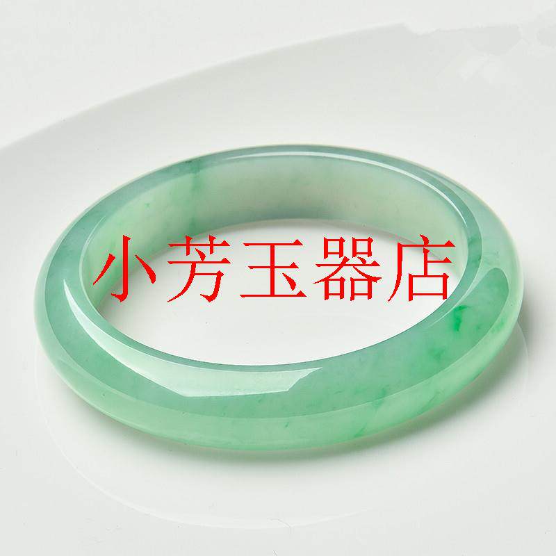 缅甸豆种翡翠色手镯冰糯种浅绿飘花玉镯贵妃玉镯豆绿手镯古风女款