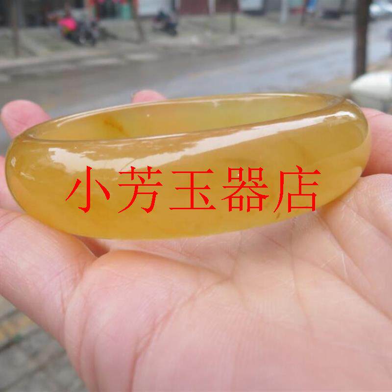 精选黄龙玉黄玉手镯女款云南石英岩玉镯子玉冰种带水草花女款手镯