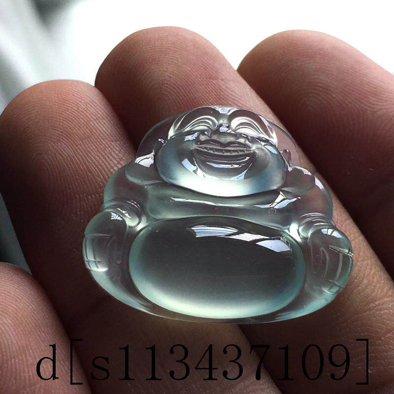 翡翠色玻璃种大玉佛弥勒佛公坐佛起刚光女士气质款翡翠色处理吊坠