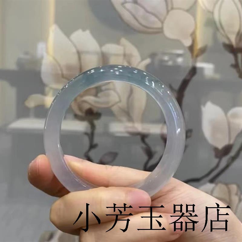 冰种油青翡翠色手镯缅甸老坑正圈通透晴水贵妃女处理飘花白玉手镯