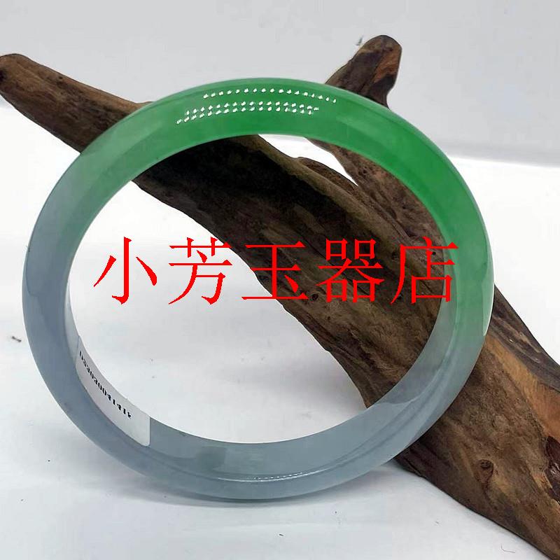 捡漏翡翠色玉石手镯冰种飘花阳绿苹果绿正圆圈口女款旺夫手镯送礼
