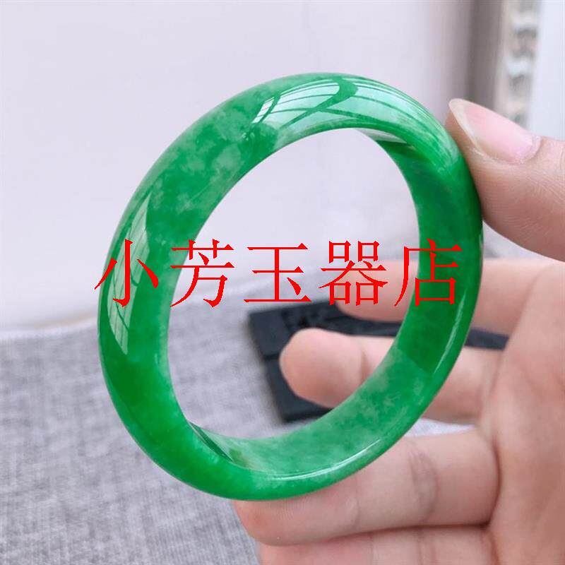 冰糯种满绿飘花正圈贵妃玉石镯子