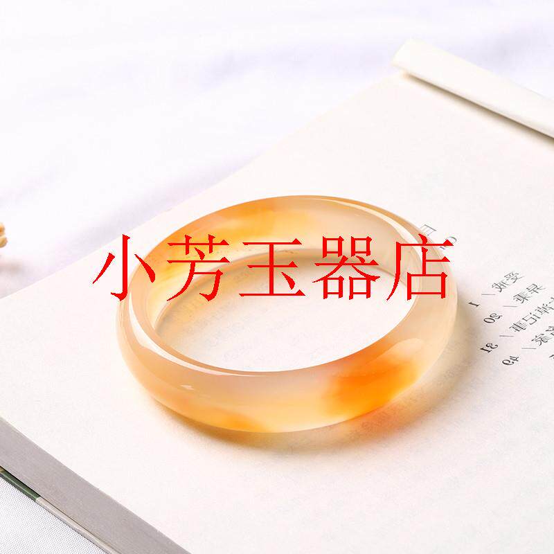高冰种玛瑙俏色玉髓手镯蜜糖色冰糖雪梨翡翠色扁条正镯旺夫招财镯