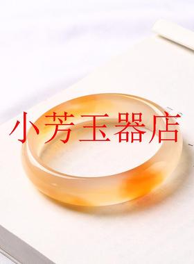 高冰种玛瑙俏色玉髓手镯蜜糖色冰糖雪梨翡翠色扁条正镯旺夫招财镯