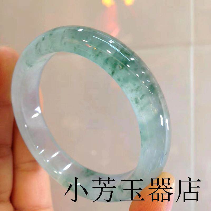 冰种飘花翡翠色手镯缅甸正圈老坑晴水贵妃女款冰通透飘绿玉镯送礼