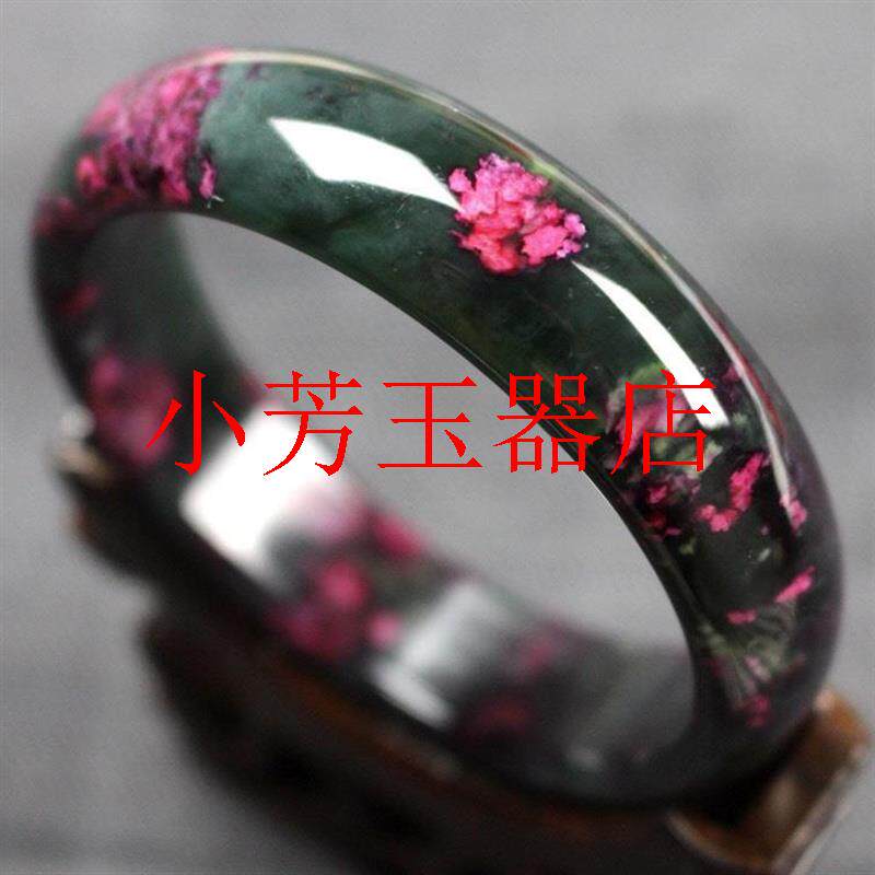 高精选岫玉手镯玉桃花梅花玉镯玉石款女子加宽镯子加厚版玉器送礼