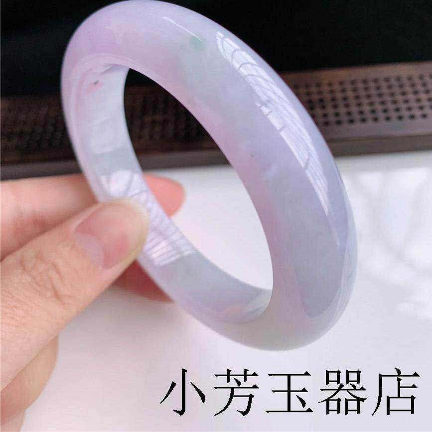 缅甸紫罗兰翡翠色玉手镯冰糯种飘花贵妃玉镯子浅紫正圈贵妃镯女款