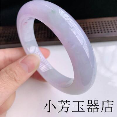 缅甸紫罗兰翡翠色玉手镯冰糯种飘花贵妃玉镯子浅紫正圈贵妃镯女款