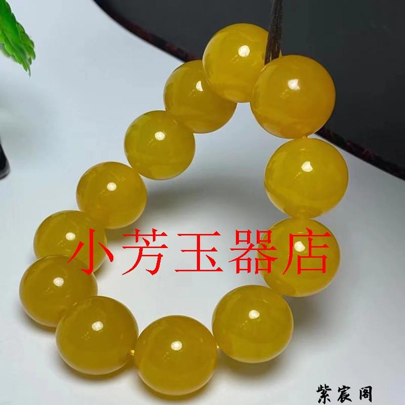 收藏款高冰种黄翡翠色玉石手串鸡油黄单圈冰透圆珠玉手串男女同款