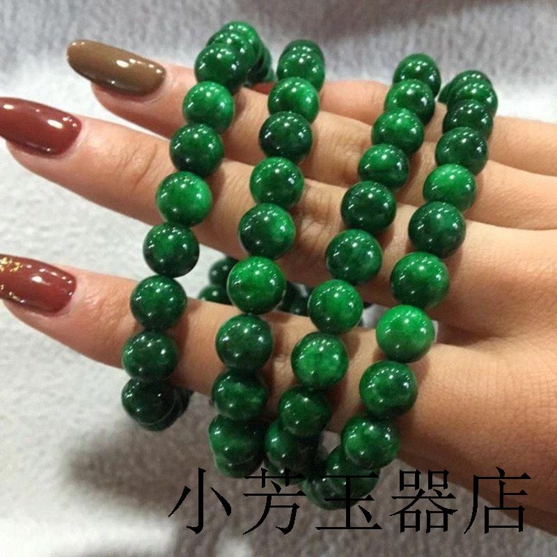 缅甸老坑祖母绿圆珠手链干青铁龙生多圈手串阳辣绿色转念珠玉手串