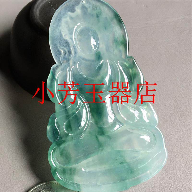 缅甸翡翠色度母观音吊坠老坑冰种复古绿飘花观音玉牌子高档男女款