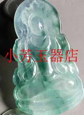 缅甸翡翠色度母观音吊坠老坑冰种复古绿飘花观音玉牌子高档男女款