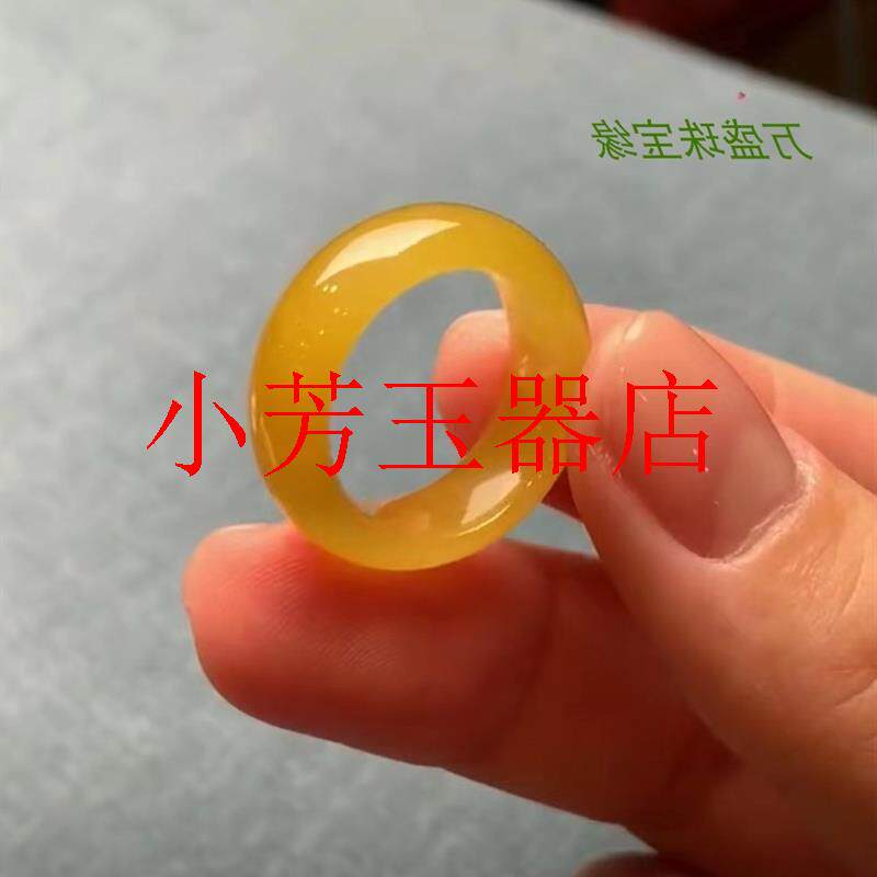 缅甸翡翠色玉石戒指老坑冰底黄翡