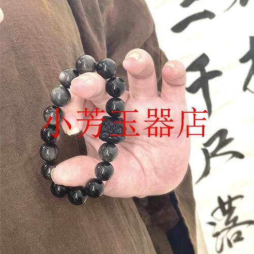 黑曜石手链金曜石转运珠佛珠招财