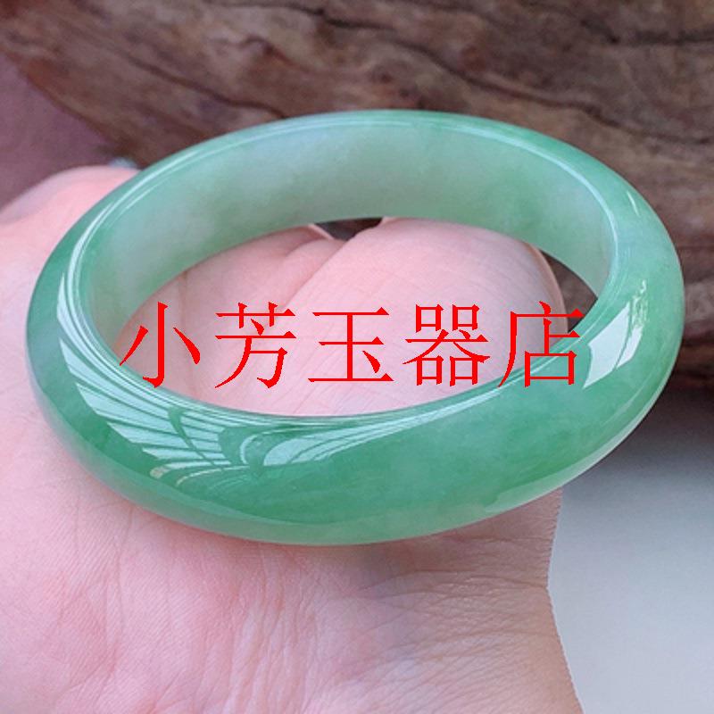 冰糯种浅油青飘阳绿花翡翠色手镯