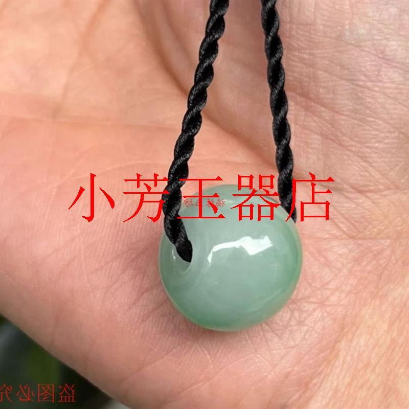 缅甸翡翠色吊坠挂件女款白底青阳绿平安扣小厚扣平安鼓路路通项链
