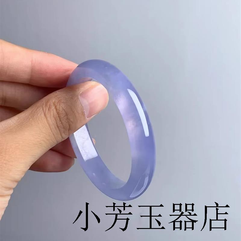 缅甸贵妃紫罗兰翡翠色手镯冰种正圈厚圆条玉镯子吊坠通透女款处理