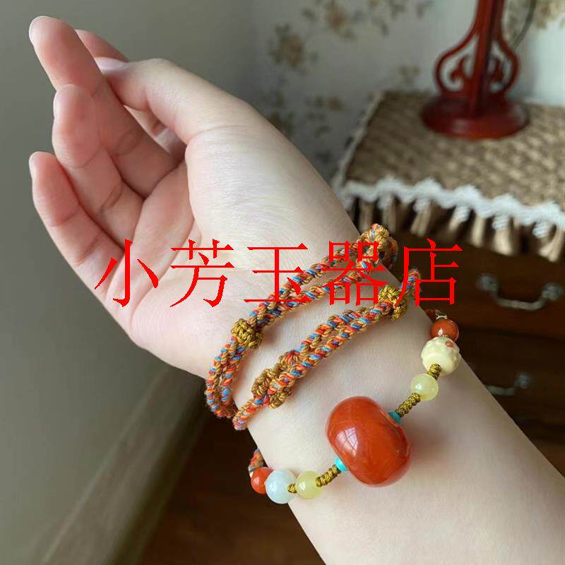 精选南红火焰纹面包圈平安扣锁骨链项链手绳手链多用经典百搭女款