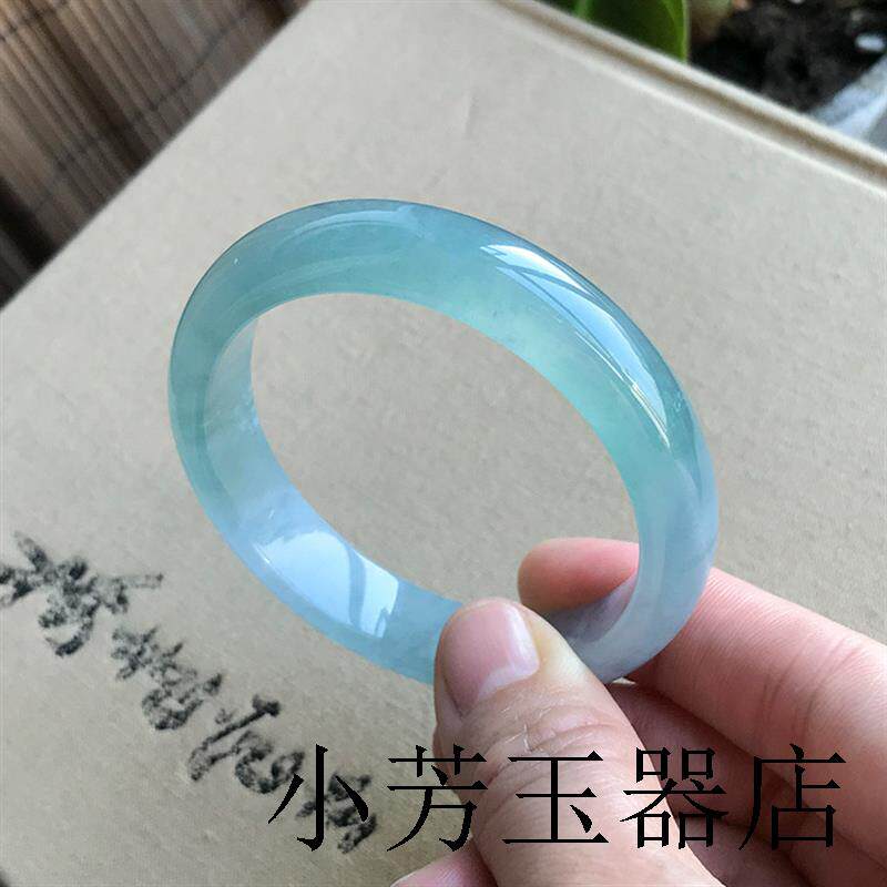 蓝水正冰种海蓝宝玉镯女款天青冻女士手镯子天空蓝翡翠色玉镯送礼