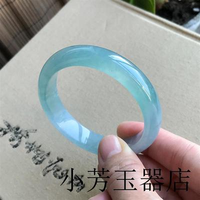 蓝水正冰种海蓝宝玉镯女款天青冻女士手镯子天空蓝翡翠色玉镯送礼