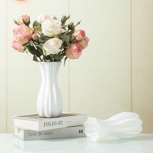 饰摆件 饰插花轻奢电视柜装 塑料花器仿陶瓷花瓶高级感欧式 花瓶装