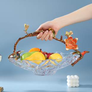 珐琅彩创意玻璃水果盘客厅家用果斗茶几零食干果盘创意现代轻奢