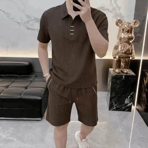 轻奢时尚男士夏季休闲老钱风美拉德POLO2026衫新款短袖短裤一套装