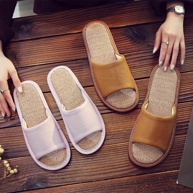 牛筋防臭软底夏季真皮亚麻拖鞋