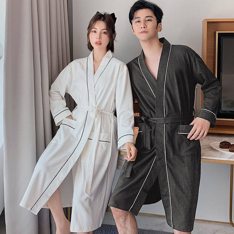 情侣款睡袍春秋长款纯棉酒店一对薄款家居服吸水速干男浴袍夏季
