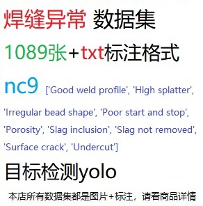 目标检测数据集YOLO焊缝异常数据集1089张YOLO txt格式nc9