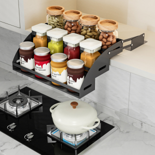 厨房吊柜升降拉篮橱柜下拉式调料品置物架高柜顶柜上下伸缩收纳架