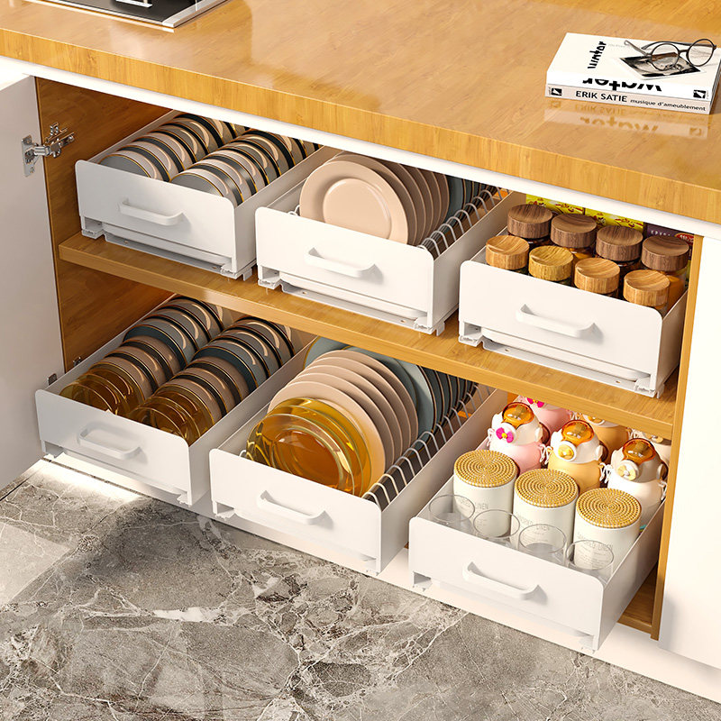 厨房碗架沥水架橱柜内置抽拉碗架拉篮抽屉式置物架碗碟碗盘收纳架,厨房/烹饪用具,碗架,淘宝优惠券,粉丝福利购,淘宝优惠卷