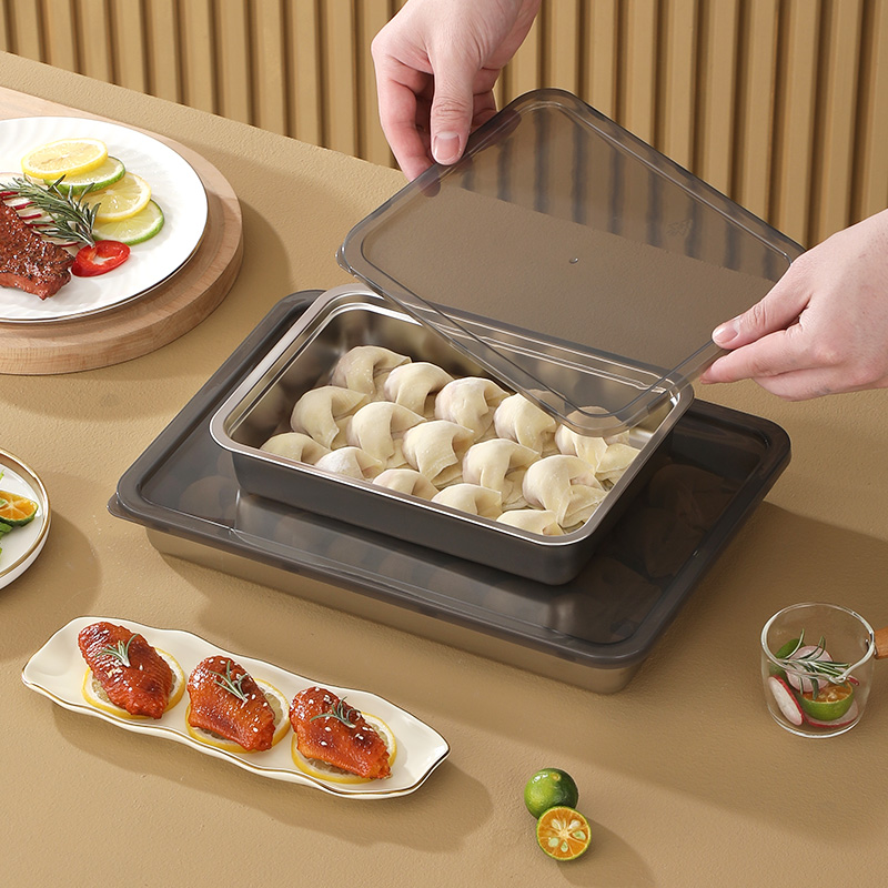 304不锈钢饺子盘冰箱密封保鲜盒