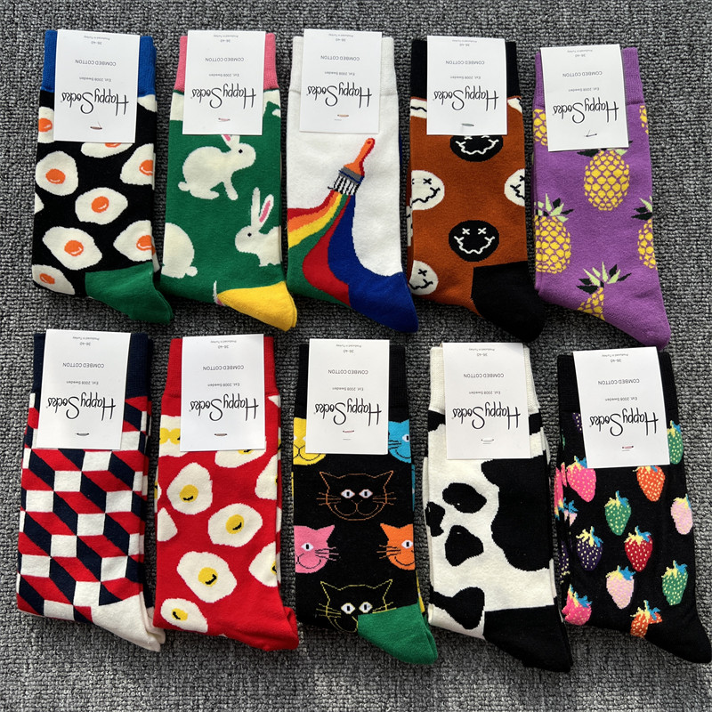 happysocks袜子女四季款ins潮牌中筒袜外穿运动透气网红穿搭潮袜