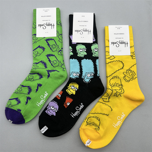 happysocks袜子旗舰店新款 百搭ins潮HS纯棉中筒袜子 经典 女袜时尚