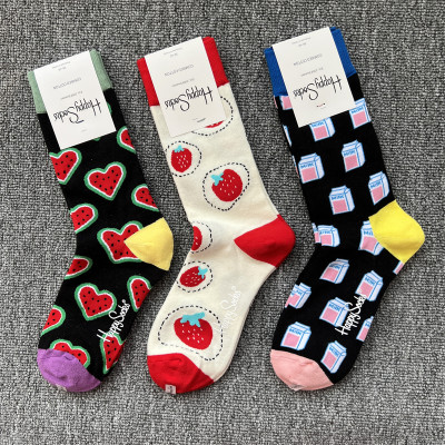 happysocks女士袜子纯棉彩色潮袜