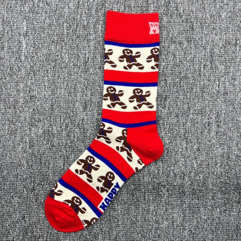 圣诞袜子女新品姜饼人四季纯棉中筒袜圣诞老人多巴胺本命年红袜子