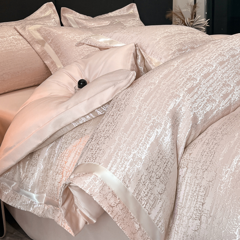 高级感提花水洗真丝四件套床上用品轻奢夏天冰丝被套丝滑裸睡床单