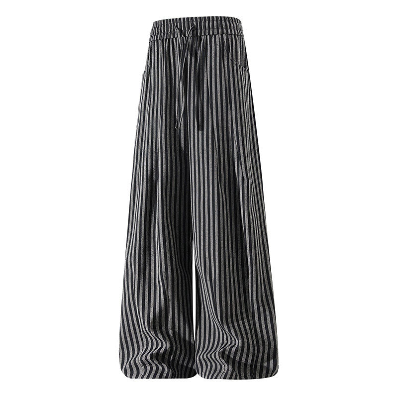 老钱风阔腿裤男春秋夏季百搭黑白条纹显瘦复古休闲高级感直筒长裤