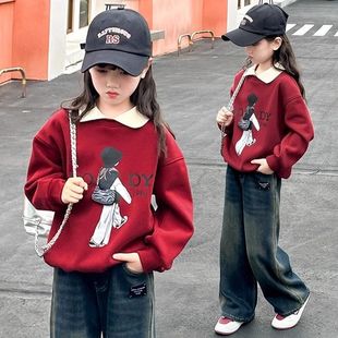 女童秋季卫衣红色本命年春秋衣服2025新款女孩洋气儿童时髦上衣潮