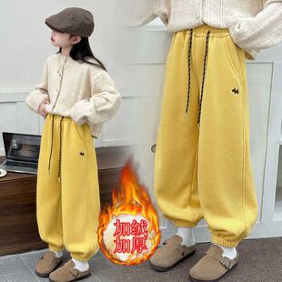 女童加绒冬装卫裤2025新款儿童中大童运动休闲长裤加厚一体秋冬款