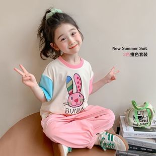 女童套装夏季2025新款女宝宝两件套运动夏天洋气时髦儿童夏装短袖