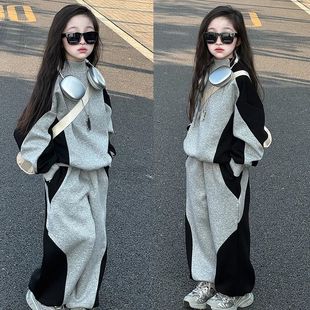 卫衣套装炸街高级感女童春秋2025新款儿童洋气春装黑色运动两件套