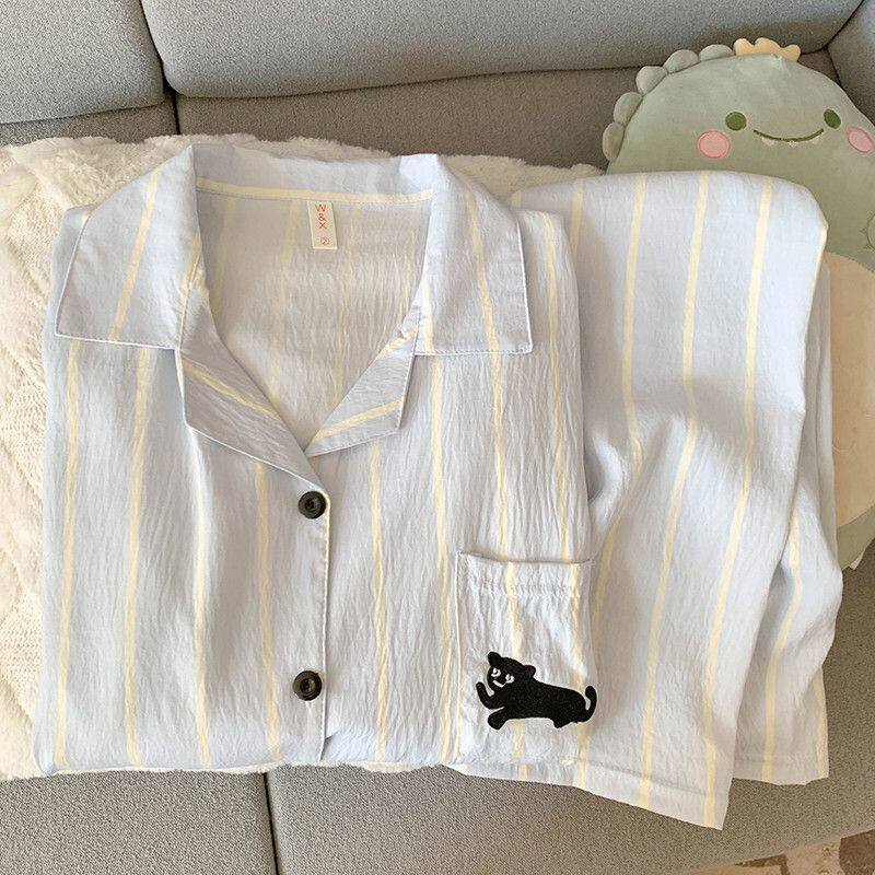 2026爆款春秋睡衣女云朵棉开衫翻领长袖长裤卡通家居服外穿女套装