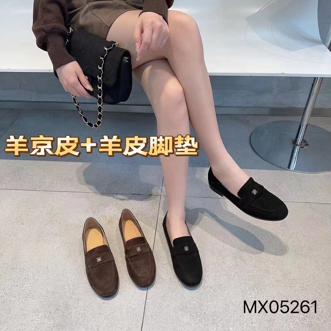 商场同款女鞋2023秋新款真皮圆头豆豆乐福鞋羊反绒平底单鞋05261